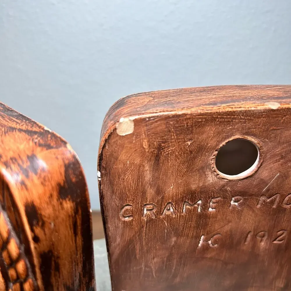Vintage Ceramic Cramer Mold Bookends Anchor Nautical Rope Faux Wood Brown